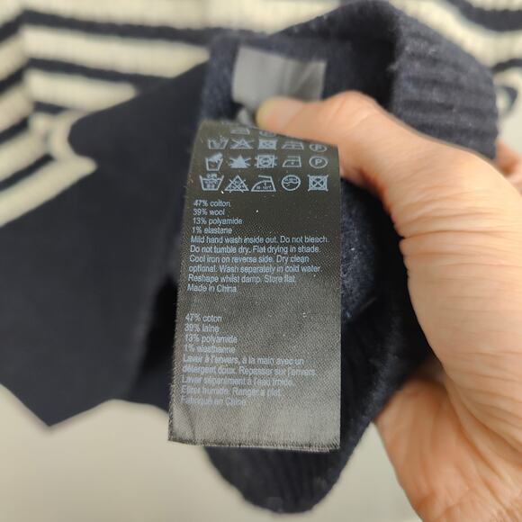 AllSaints Keet Crew Sweater Womens Large Wool Blend White Black Stripes Preppy - Picture 8 of 10